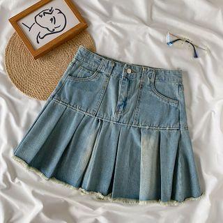 Denim High-waist Accordion Pleat Skirt