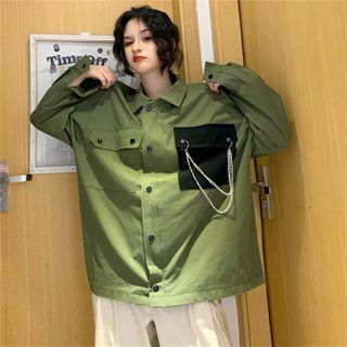 Color Block Chain Accent Cargo Jacket