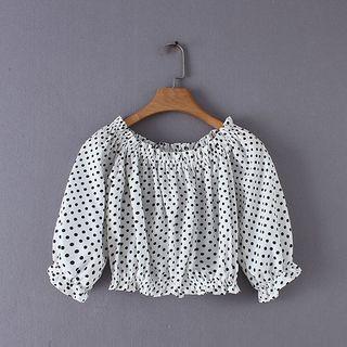 Elbow-sleeve Cropped Dotted Top