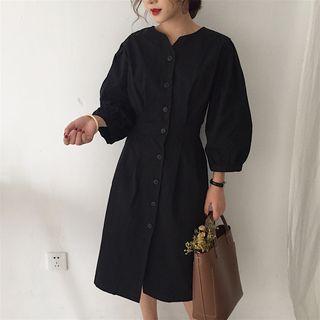 3/4-sleeve Collarless Shirtdress