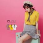 Short Sleeve Wave Hem Knit Top With Scarf