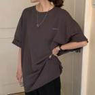 Printed Oversize Elbow-sleeve T-shirt Gray - One Size