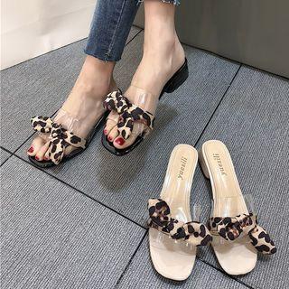 Leopard Print Bow Slide Sandals