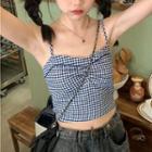 Gingham Twisted Camisole Top Blue - One Size