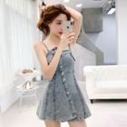 Spaghetti Strap Denim Mini A-line Dress