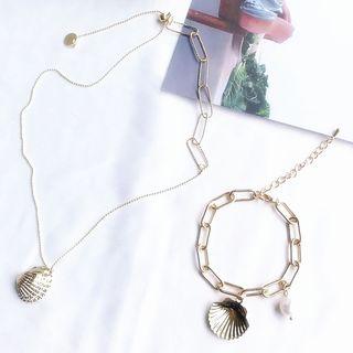 Faux Pearl Alloy Shell Pendent Necklace