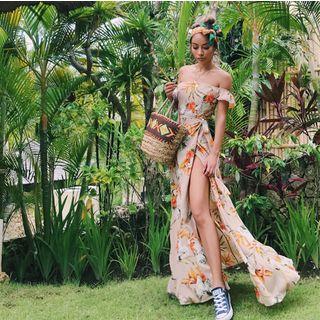 Floral Off Shoulder Chiffon Maxi Dress