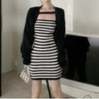 Strapless Striped Mini Bodycon Dress / Cardigan