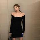 Set: Strapless Mini Sheath Dress + Cropped Knit Top Set Of 2 - One Size