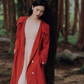 Flower Embroidered Single-breasted Midi Trench Coat