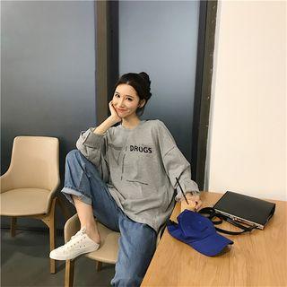 Lettering Long-sleeve Open Back T-shirt
