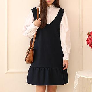 V-neck Sleeveless Frill-hem Dress