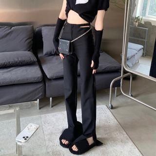 High Waist Cutout Slit Straight Leg Pants
