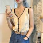 Single-breasted Cable Knit Sweater Vest Almond - One Size