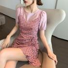 Short-sleeve T-shirt / Plaid Strappy A-line Dress