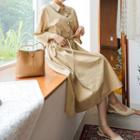 3/4-sleeve Tie-waist Long Shirtdress