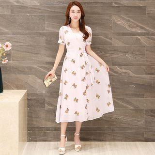 Butterfly Embroidered Midi Chiffon Dress