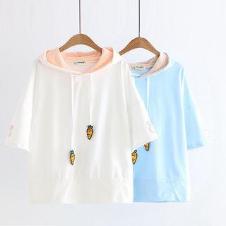 Elbow-sleeve Rabbit Ear Hooded T-shirt