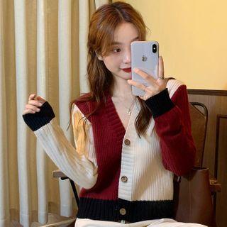 Color-block Long-sleeve Buttoned Cardigan