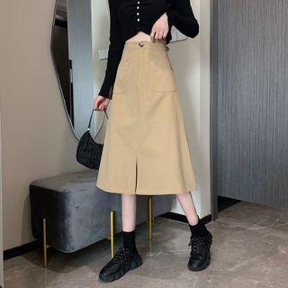 High-waist Pocket-detail A-line Semi Skirt