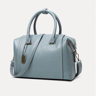 Genuine Leather Boston Bag With Shoulder Strap