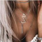 Triangle & Rhinestone Layered Necklace Silver - One Size