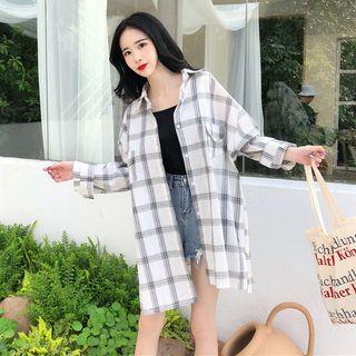 Long-sleeve Check Panel Shirt Jacket