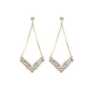 Rhinestone Dangle Earring 1 Pair - Transparent & Gold - One Size