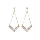 Rhinestone Dangle Earring 1 Pair - Transparent & Gold - One Size