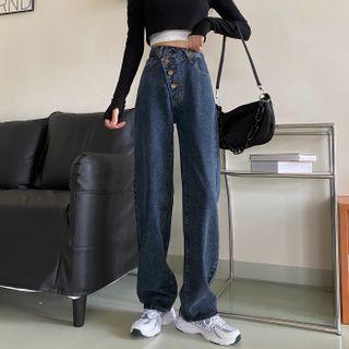High-waist Asymmetrical Straight-leg Jeans