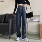High-waist Asymmetrical Straight-leg Jeans