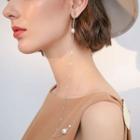 Faux Pearl Chained Earring Brooch 1 Pc - Silver - One Size