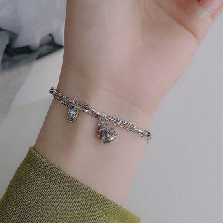 Fortune Cat Pendant Sterling Silver Bracelet Silver - One Size