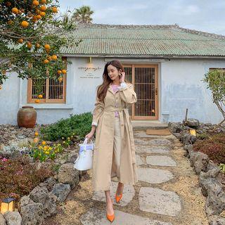 Cotton Long Mac Coat With Sash