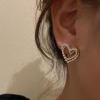 Heart Rhinestone Earring 1 Pair - S925 Silver Needle - Gold - One Size