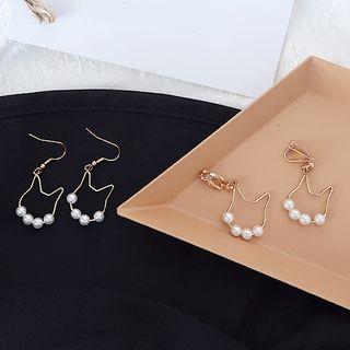 Faux Pearl Cat Drop Earring