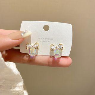Sterling Silver Cz Ribbon Drop Earring E5139 - Gold - One Size