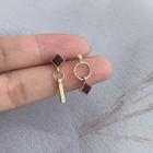 Non-matching Square & Bar Dangle Earring 1 Pair - Wine Red - One Size