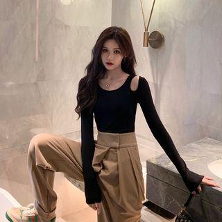 Cold Shoulder Plain T-shirt