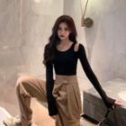 Cold Shoulder Plain T-shirt