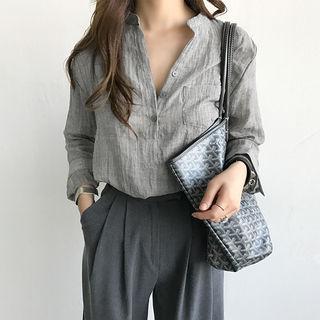 Half-placket Sheer Crinkled Shirt