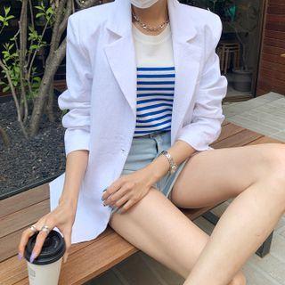 Button-back Loose-fit Linen Blazer