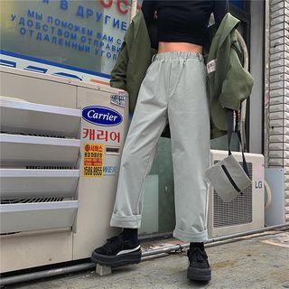 Elastic Waist Straight-cut Casual Pants