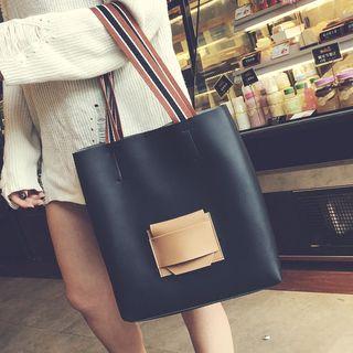 Striped Strap Tote With Pouch