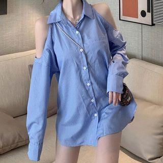 Plain Blazer / Long-sleeve Striped Shirt