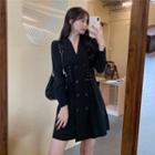 Long-sleeve Double-breasted A-line Blazer Dress
