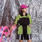 Elbow-sleeve Colored Panel Playsuit