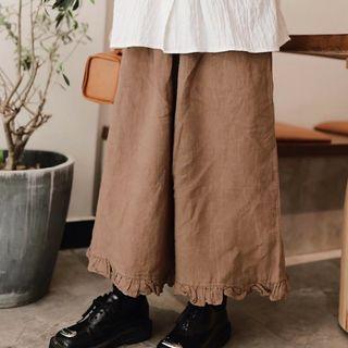 Frilled Wide Leg Pants Caramel - One Size
