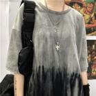Tie-dyed Elbow-sleeve T-shirt Grayish Blue - One Size