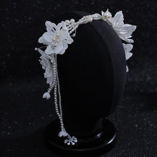 Flower Fabric Faux Pearl Headpiece White - One Size
